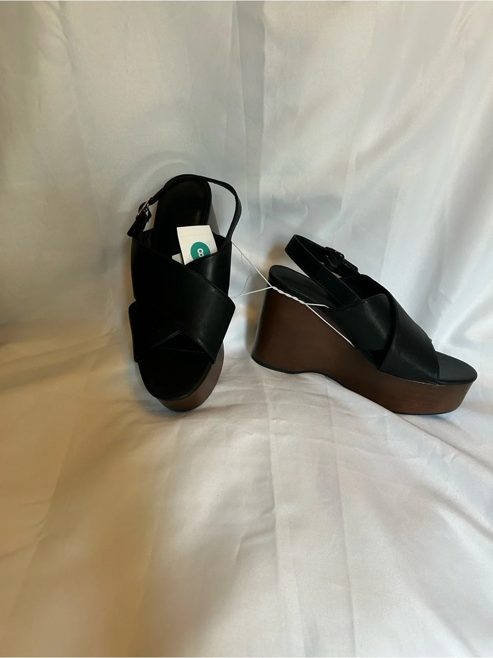 Universal Thread Black Crisscross Wedge Sandals with Brown Platform